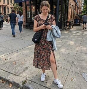 Floral Rayon Midi Dress w/ Leg Slits